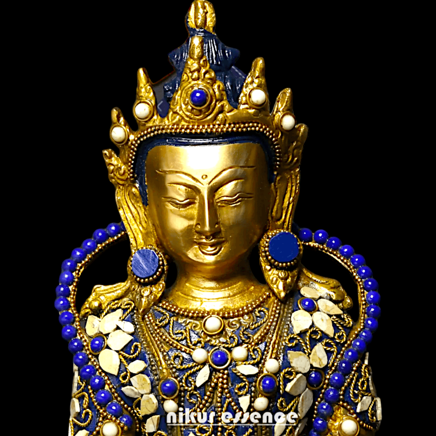 Buy Tibetan Buddhist Crowned Buddha Brass Statue with Inlay Work – Exquisite 25.5 cm Idols Nikuressence