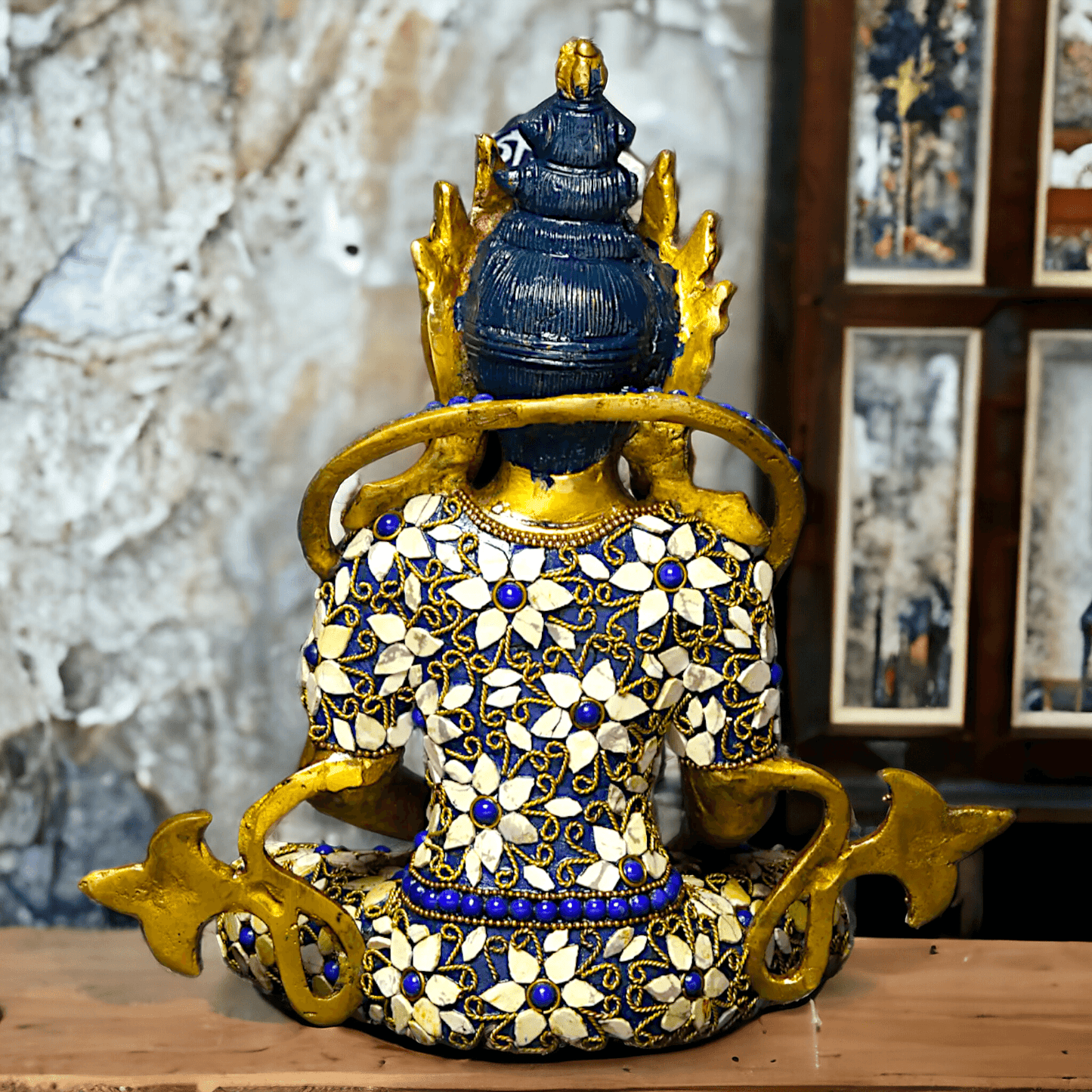 Buy Tibetan Buddhist Crowned Buddha Brass Statue with Inlay Work – Exquisite 25.5 cm Idols Nikuressence