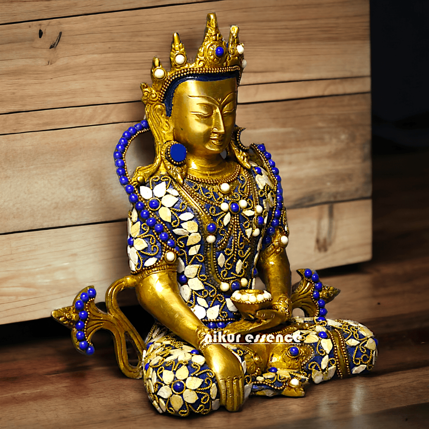 Buy Tibetan Buddhist Crowned Buddha Brass Statue with Inlay Work – Exquisite 25.5 cm Idols Nikuressence