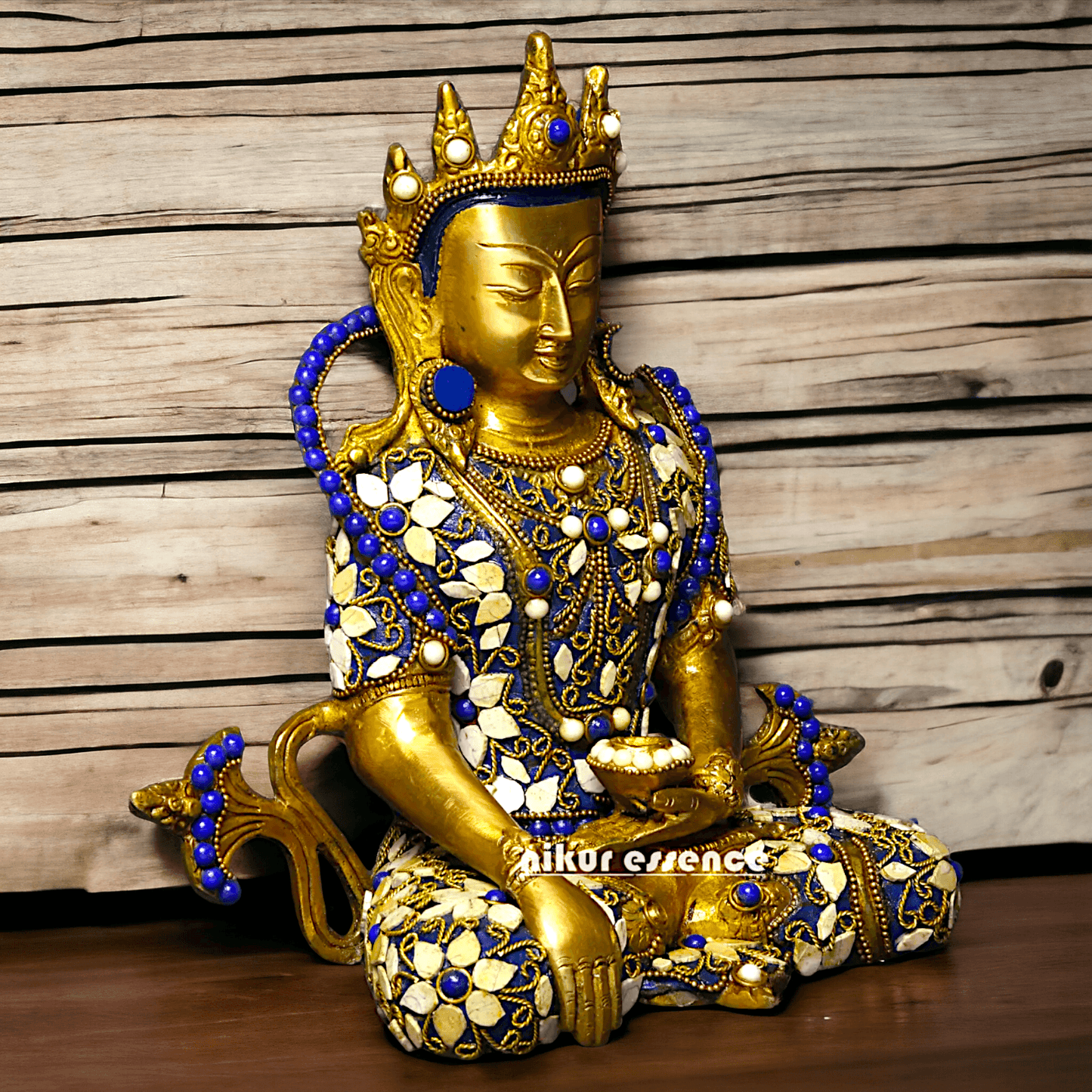 Buy Tibetan Buddhist Crowned Buddha Brass Statue with Inlay Work – Exquisite 25.5 cm Idols Nikuressence