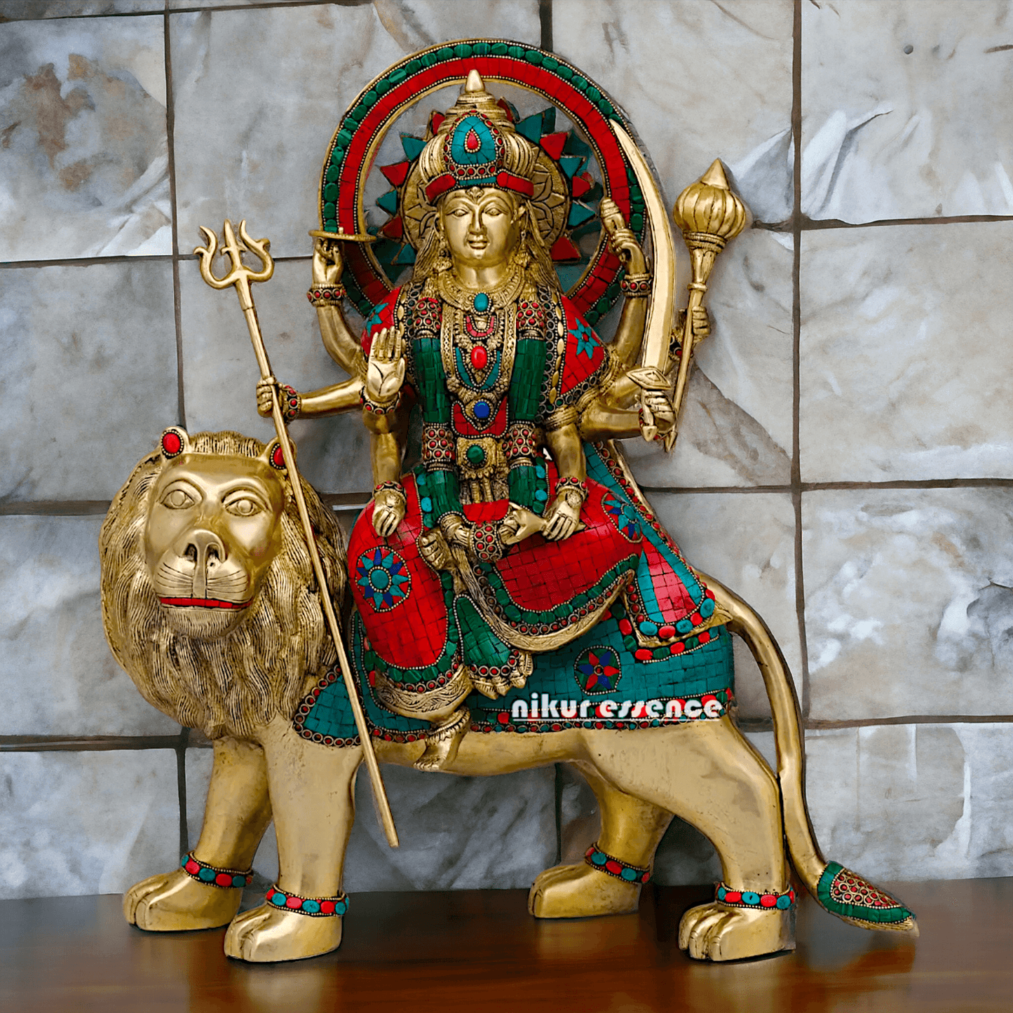 Buy Brass Durga Idol, 56 cm Durga online Statue for Durga Pooja , Perfect Home Décor and Spiritual Symbol , Buy Online in USA , Nikur Essence