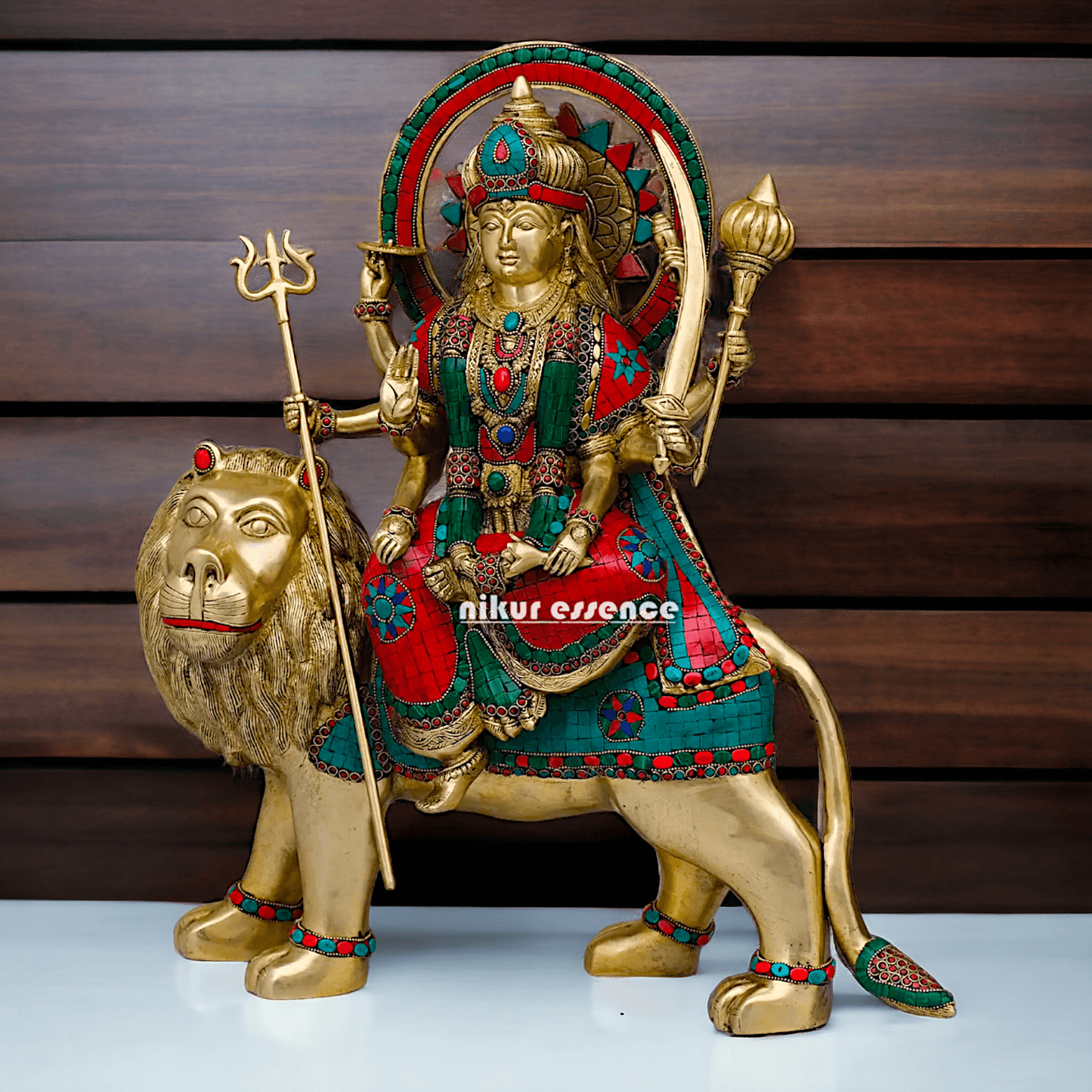 Buy Brass Durga Idol, 56 cm Durga online Statue for Durga Pooja , Perfect Home Décor and Spiritual Symbol , Buy Online in USA , Nikur Essence