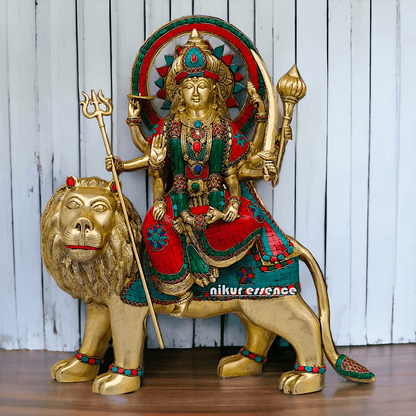 Buy Brass Durga Idol, 56 cm Durga online Statue for Durga Pooja , Perfect Home Décor and Spiritual Symbol , Buy Online in USA , Nikur Essence