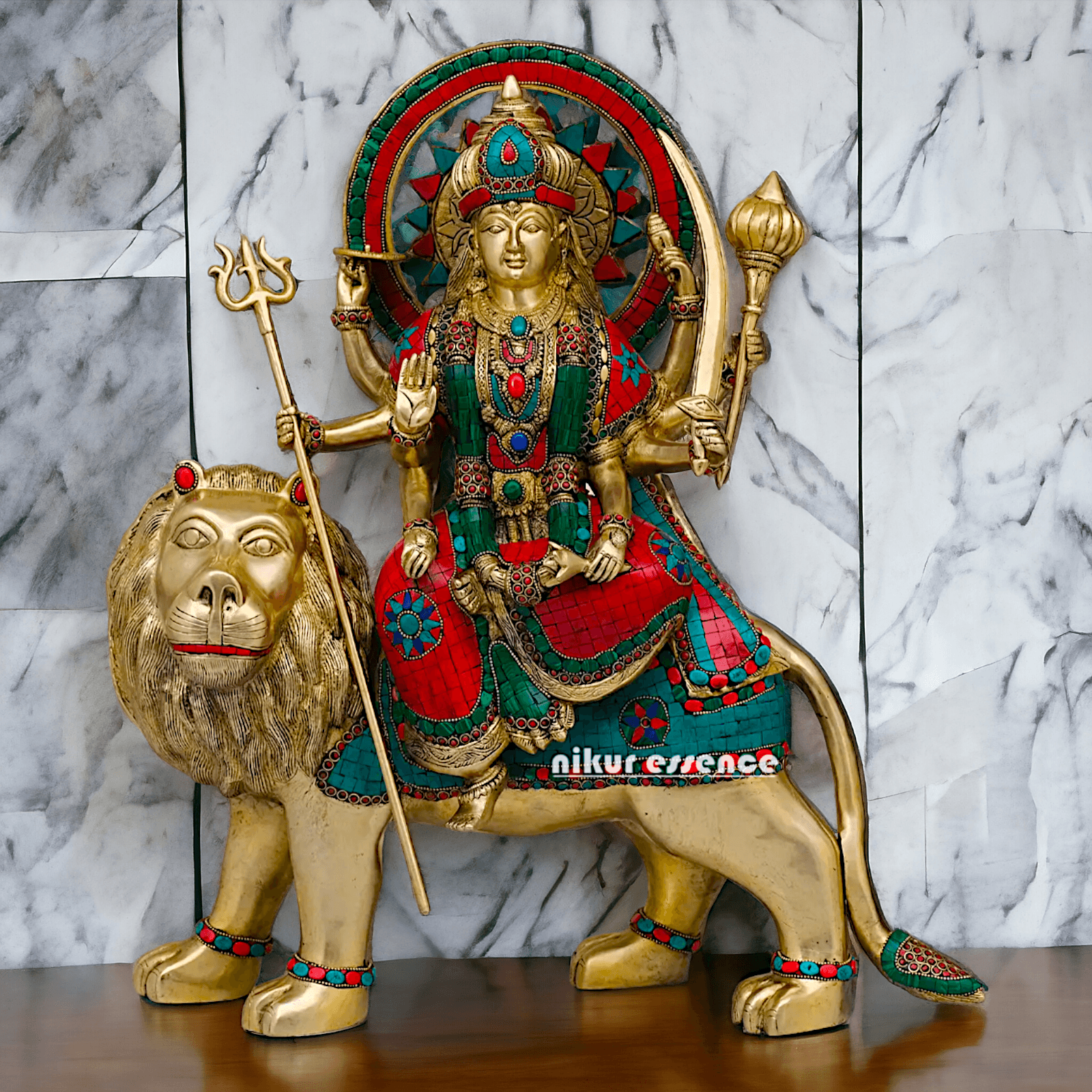 Buy Brass Durga Idol, 56 cm Durga online Statue for Durga Pooja , Perfect Home Décor and Spiritual Symbol , Buy Online in USA , Nikur Essence