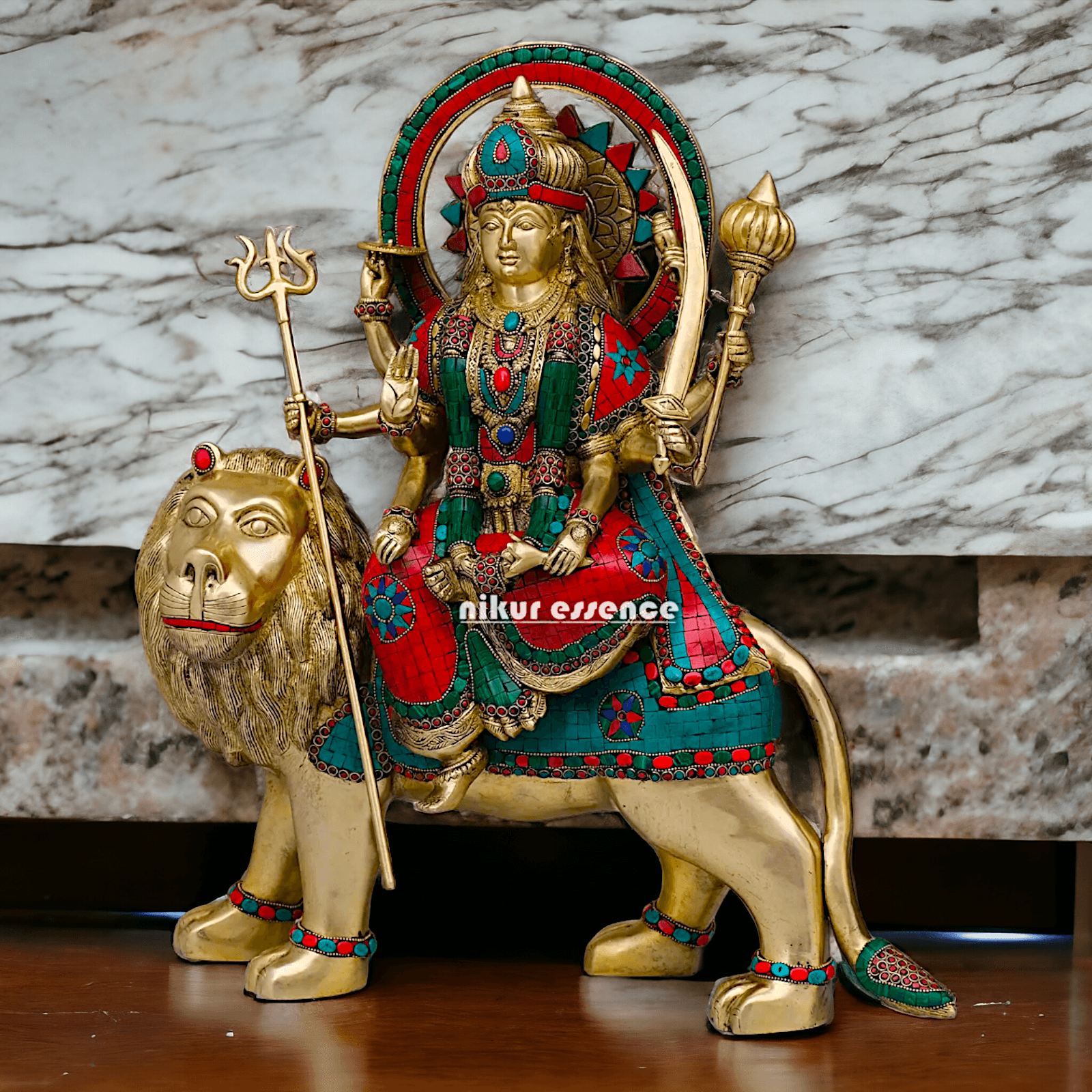 Buy Brass Durga Idol, 56 cm Durga online Statue for Durga Pooja , Perfect Home Décor and Spiritual Symbol , Buy Online in USA , Nikur Essence