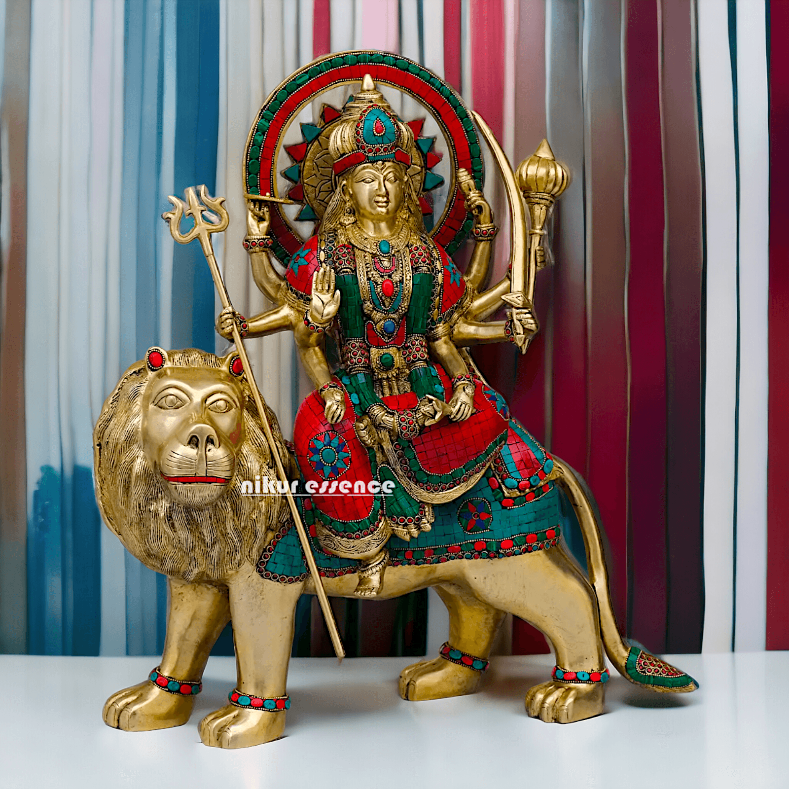 Buy Brass Durga Idol, 56 cm Durga online Statue for Durga Pooja , Perfect Home Décor and Spiritual Symbol , Buy Online in USA , Nikur Essence