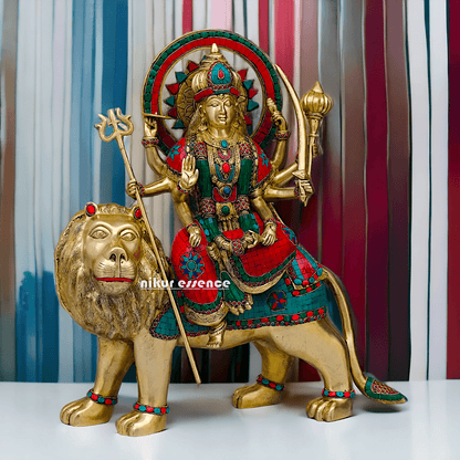 Buy Brass Durga Idol, 56 cm Durga online Statue for Durga Pooja , Perfect Home Décor and Spiritual Symbol , Buy Online in USA , Nikur Essence