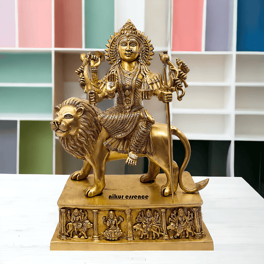 Brass Durga Idol - 58.5 cm Bengali Durga Maa Idol for Temples , Buy Durga Idol Online ,Brass Durga Idol Available in the USA ,Nikur Essence Exclusive Idols Nikuressence