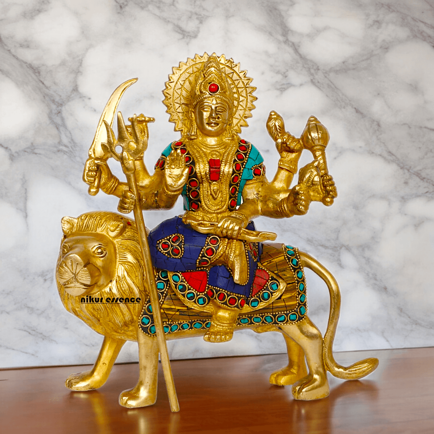 Superfine brass 24.1 cm Maa Durga Idol Sitting on Lion - Majestic and Detailed Divine Sculpture