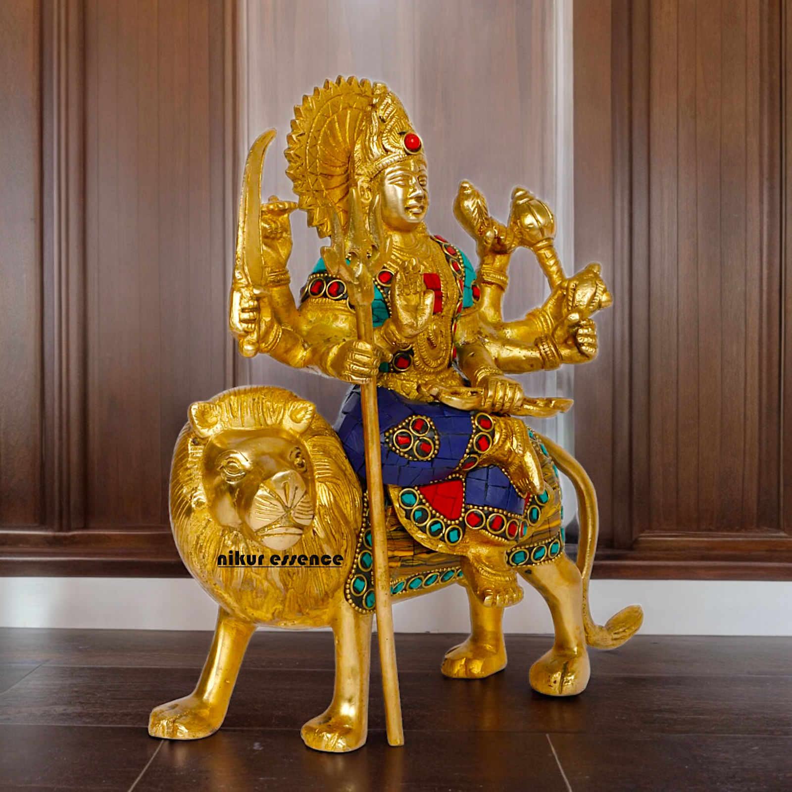 Superfine brass 24.1 cm Maa Durga Idol Sitting on Lion - Majestic and Detailed Divine Sculpture