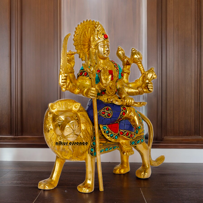 Superfine brass 24.1 cm Maa Durga Idol Sitting on Lion - Majestic and Detailed Divine Sculpture