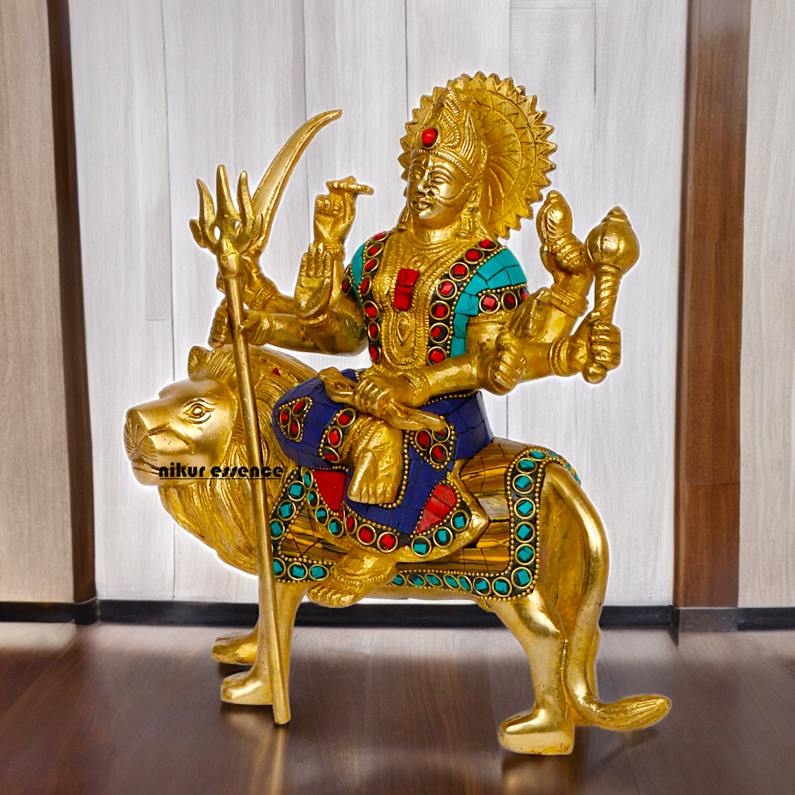 Superfine brass 24.1 cm Maa Durga Idol Sitting on Lion - Majestic and Detailed Divine Sculpture