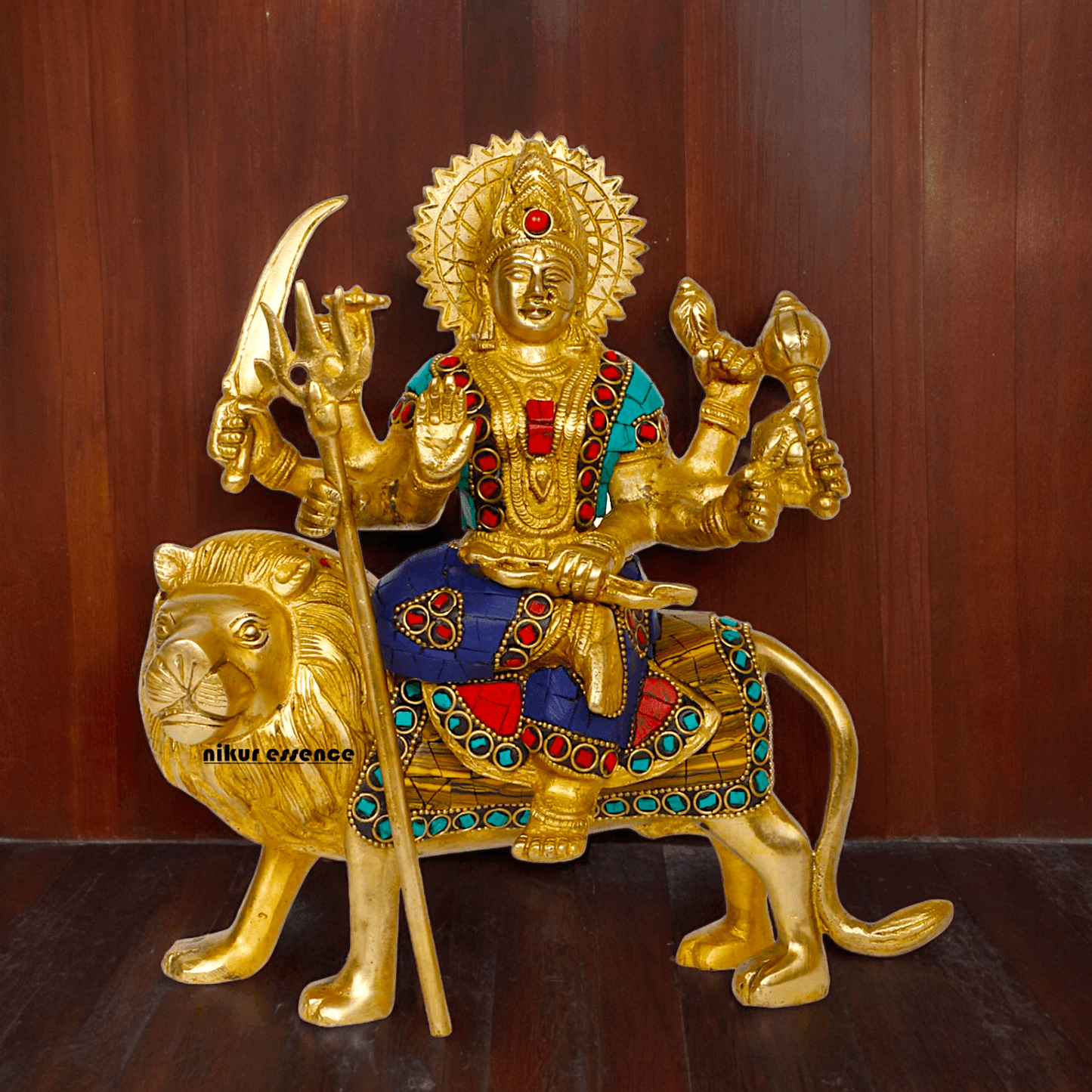 Superfine brass 24.1 cm Maa Durga Idol Sitting on Lion - Majestic and Detailed Divine Sculpture