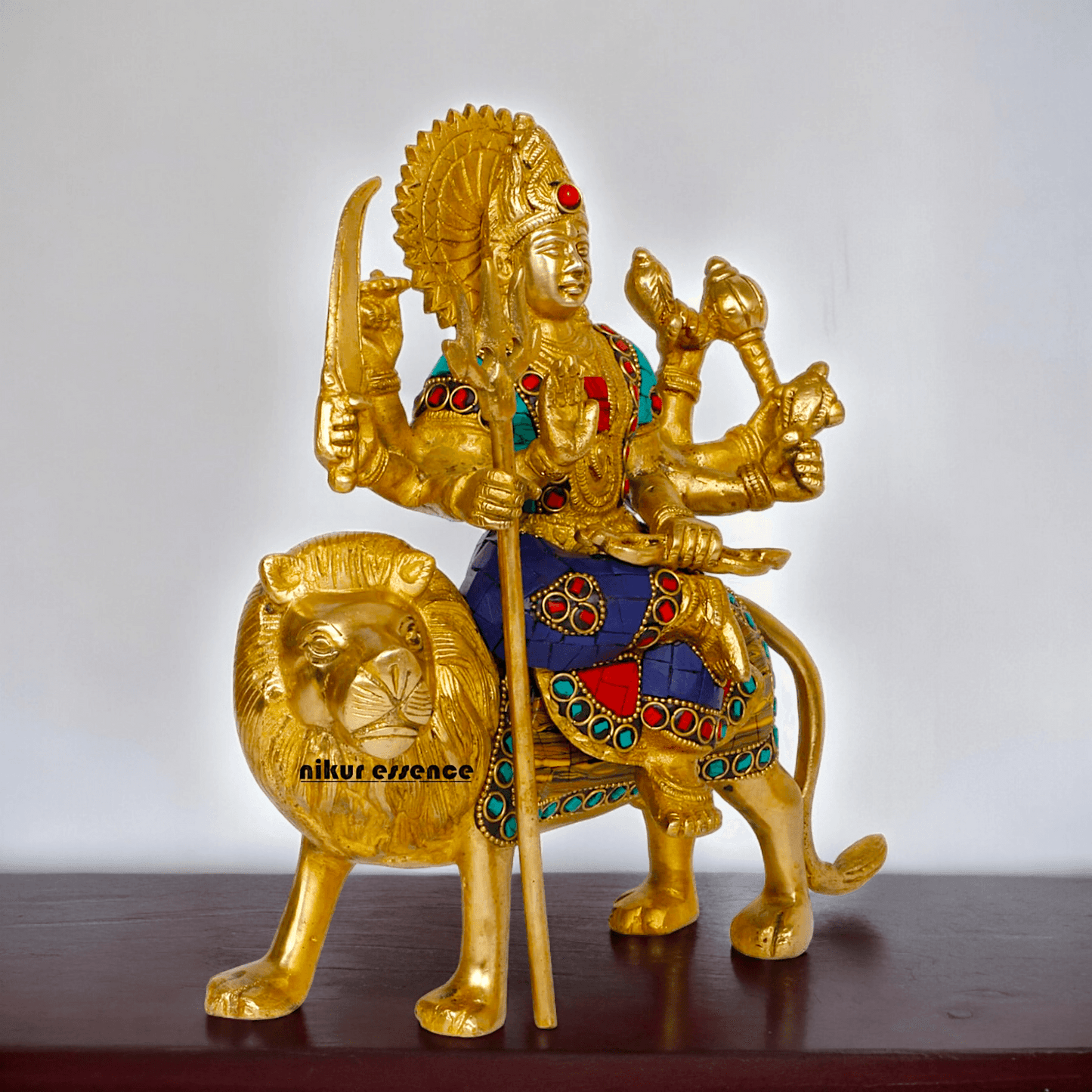 Superfine brass 24.1 cm Maa Durga Idol Sitting on Lion - Majestic and Detailed Divine Sculpture