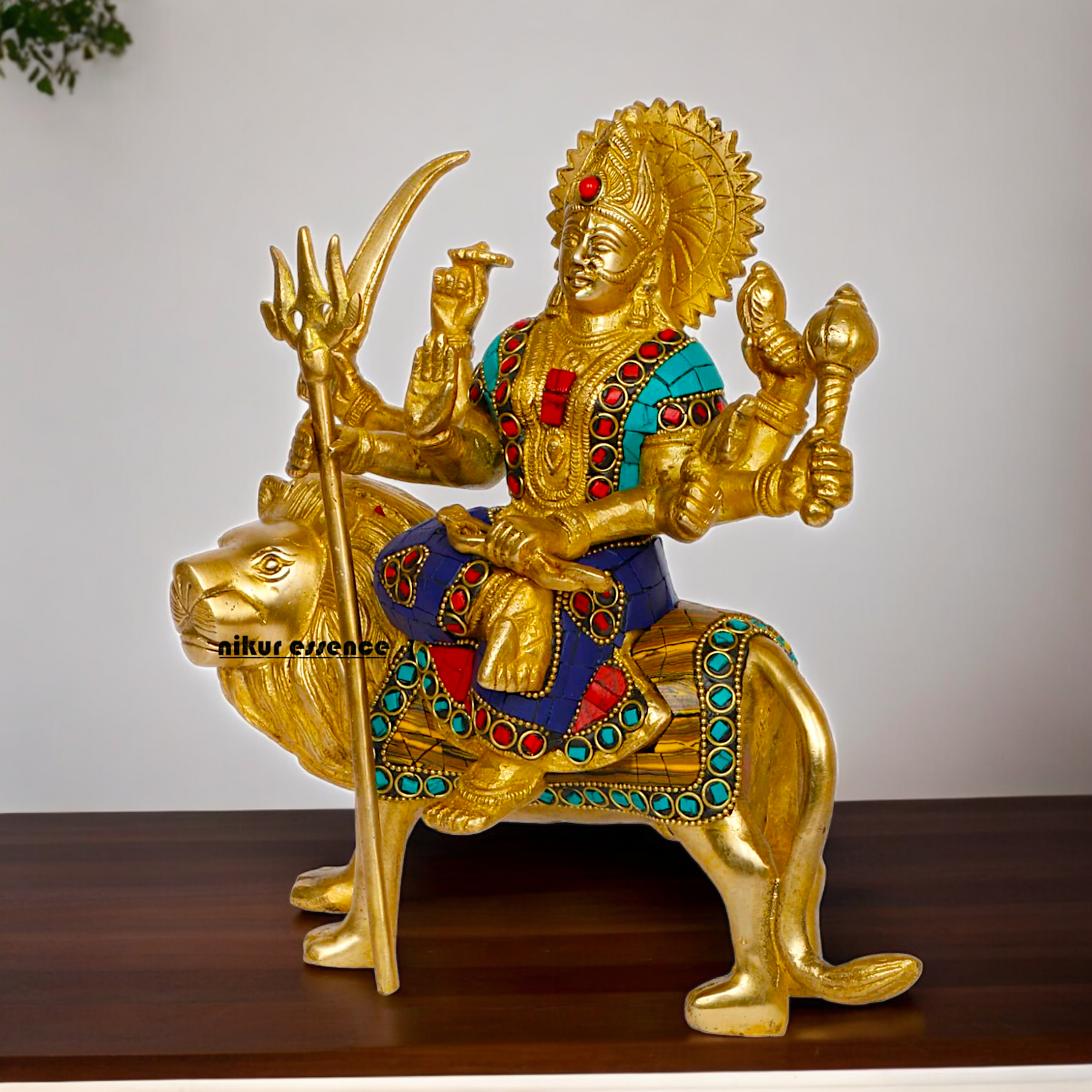 Superfine brass 24.1 cm Maa Durga Idol Sitting on Lion - Majestic and Detailed Divine Sculpture