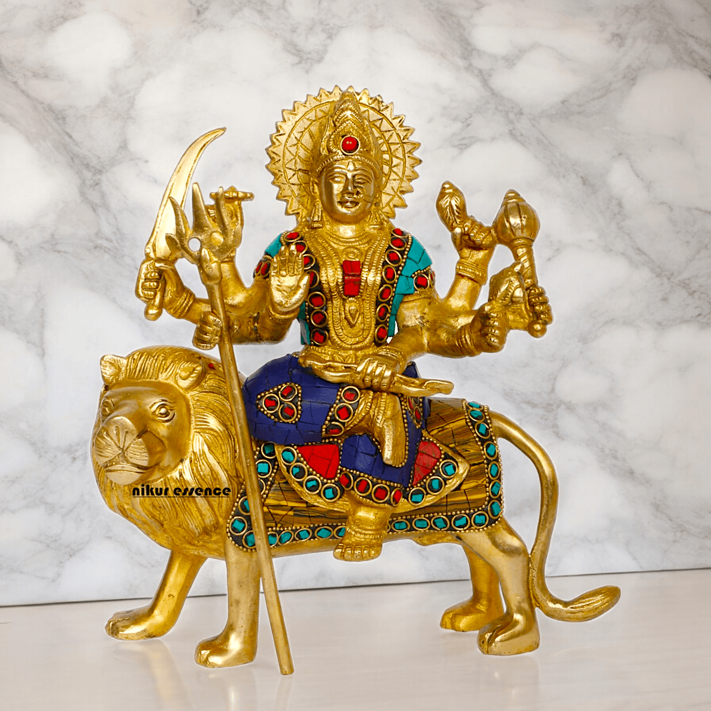 Superfine brass 24.1 cm Maa Durga Idol Sitting on Lion - Majestic and Detailed Divine Sculpture