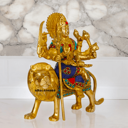 Superfine brass 24.1 cm Maa Durga Idol Sitting on Lion - Majestic and Detailed Divine Sculpture