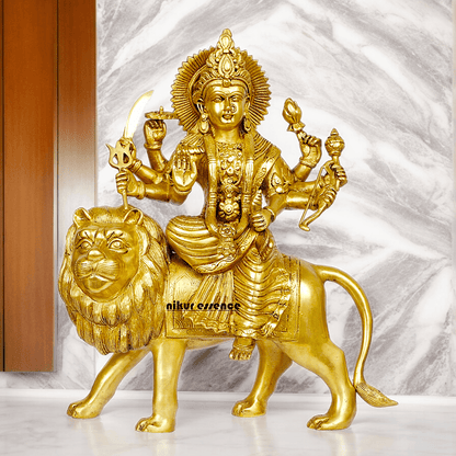 Large brass 17 inches Durga Maa Sherawali Devi Goddess Statue