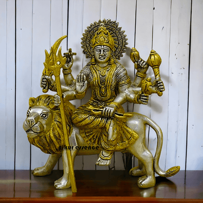 Online Brass Durga Maa Statue , 24 cm High, Intricate Detailing, Ideal for Home Pooja and Spiritual Decor , Exclusive Nikur Essence Collection