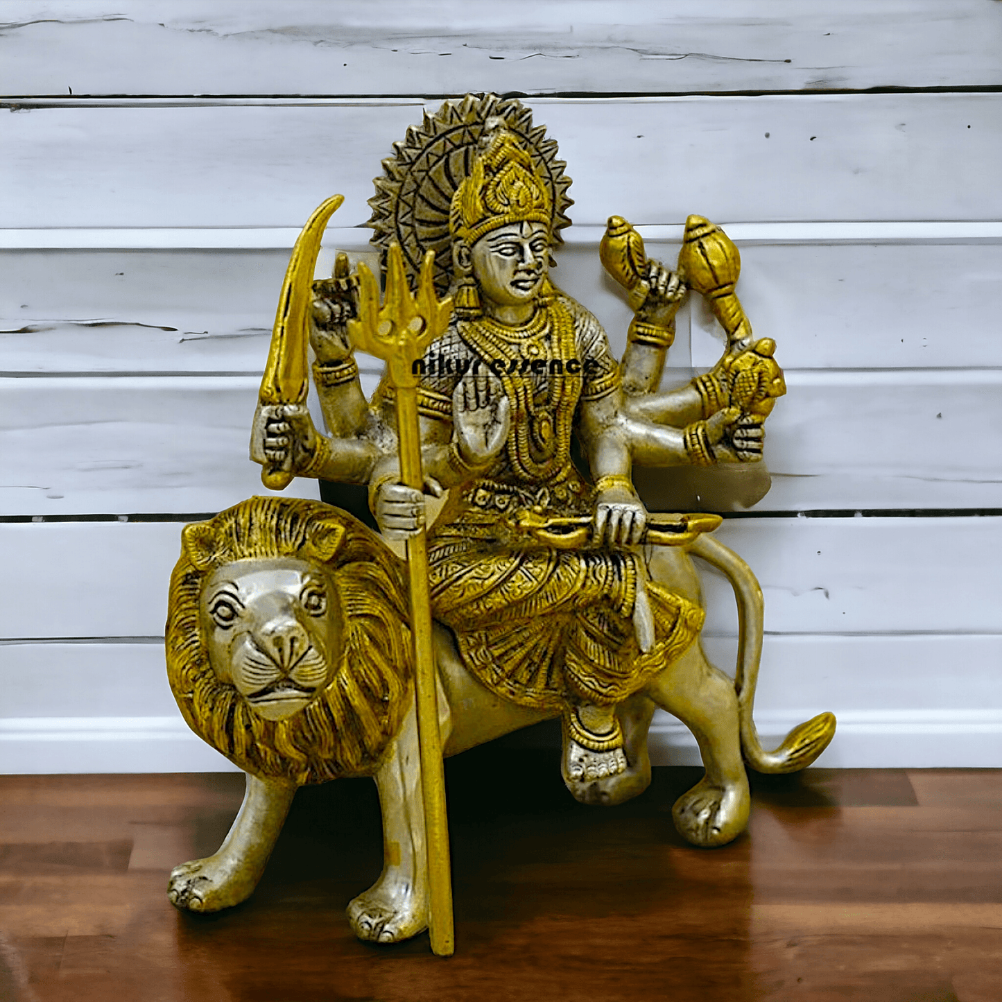 Online Brass Durga Maa Statue , 24 cm High, Intricate Detailing, Ideal for Home Pooja and Spiritual Decor , Exclusive Nikur Essence Collection