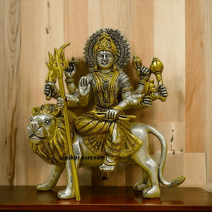 Online Brass Durga Maa Statue , 24 cm High, Intricate Detailing, Ideal for Home Pooja and Spiritual Decor , Exclusive Nikur Essence Collection