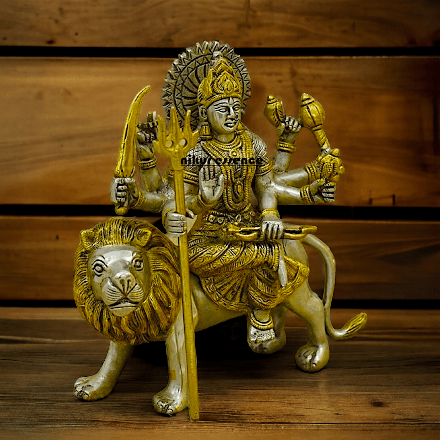 Online Brass Durga Maa Statue , 24 cm High, Intricate Detailing, Ideal for Home Pooja and Spiritual Decor , Exclusive Nikur Essence Collection