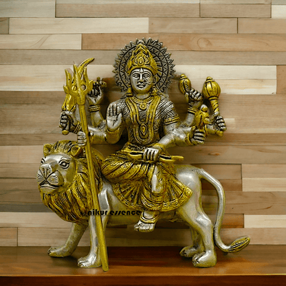 Online Brass Durga Maa Statue , 24 cm High, Intricate Detailing, Ideal for Home Pooja and Spiritual Decor , Exclusive Nikur Essence Collection