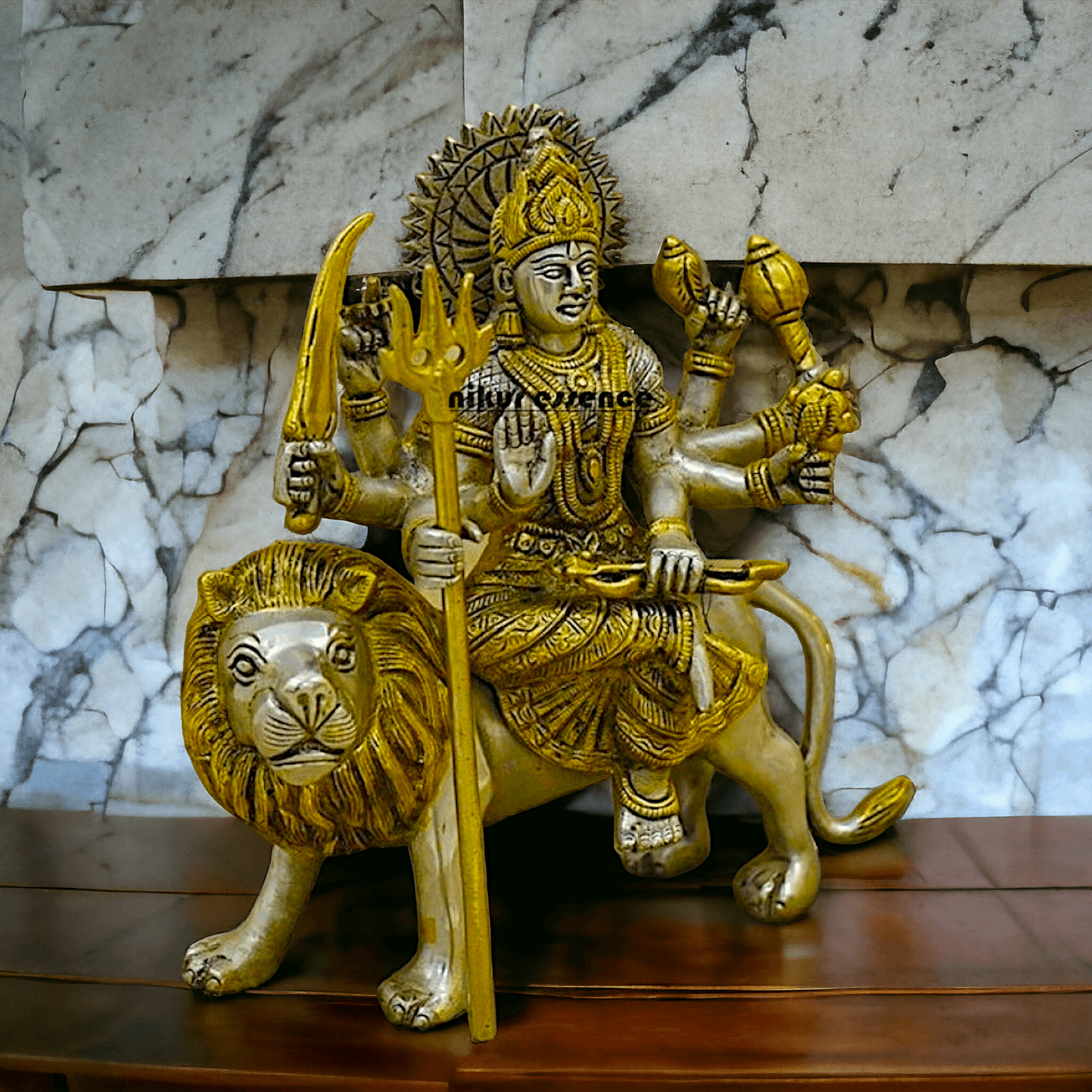 Online Brass Durga Maa Statue , 24 cm High, Intricate Detailing, Ideal for Home Pooja and Spiritual Decor , Exclusive Nikur Essence Collection