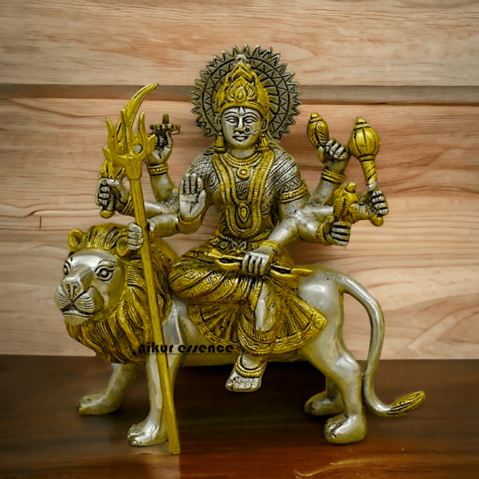 Online Brass Durga Maa Statue , 24 cm High, Intricate Detailing, Ideal for Home Pooja and Spiritual Decor , Exclusive Nikur Essence Collection