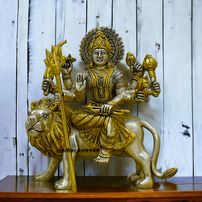 Online Brass Durga Maa Statue , 24 cm High, Intricate Detailing, Ideal for Home Pooja and Spiritual Decor , Exclusive Nikur Essence Collection