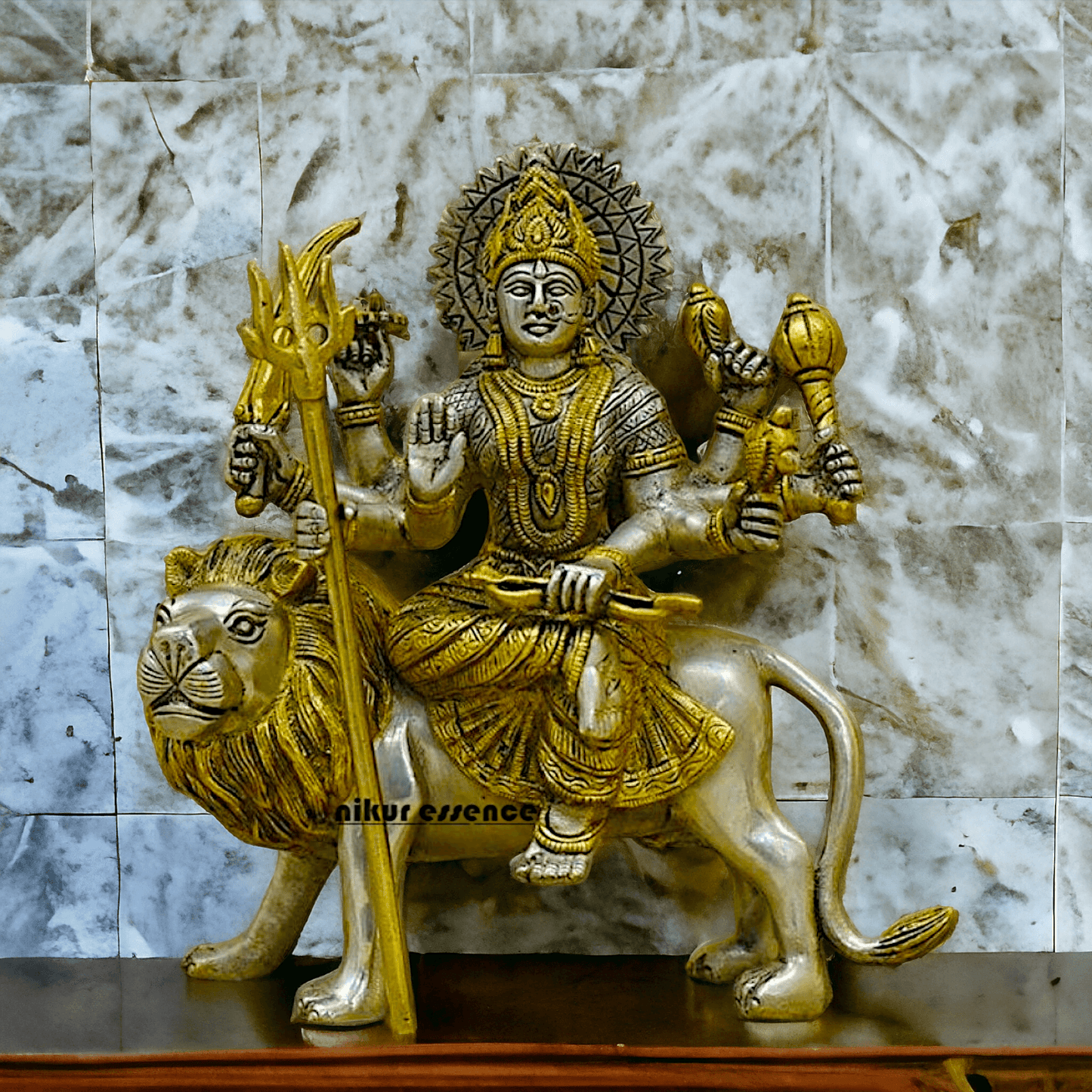 Online Brass Durga Maa Statue , 24 cm High, Intricate Detailing, Ideal for Home Pooja and Spiritual Decor , Exclusive Nikur Essence Collection