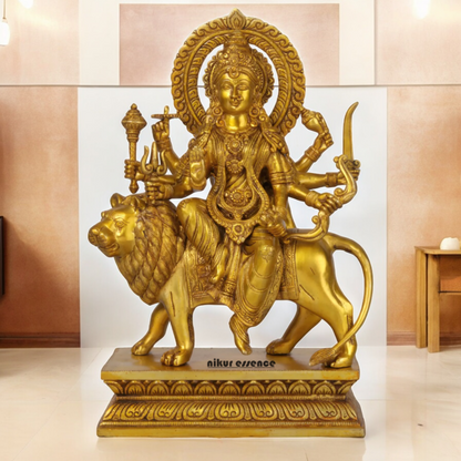 Superfine brass 43 cm Eight-Handed Goddess Durga Idol Seated on Lion - Exquisite Handcrafted