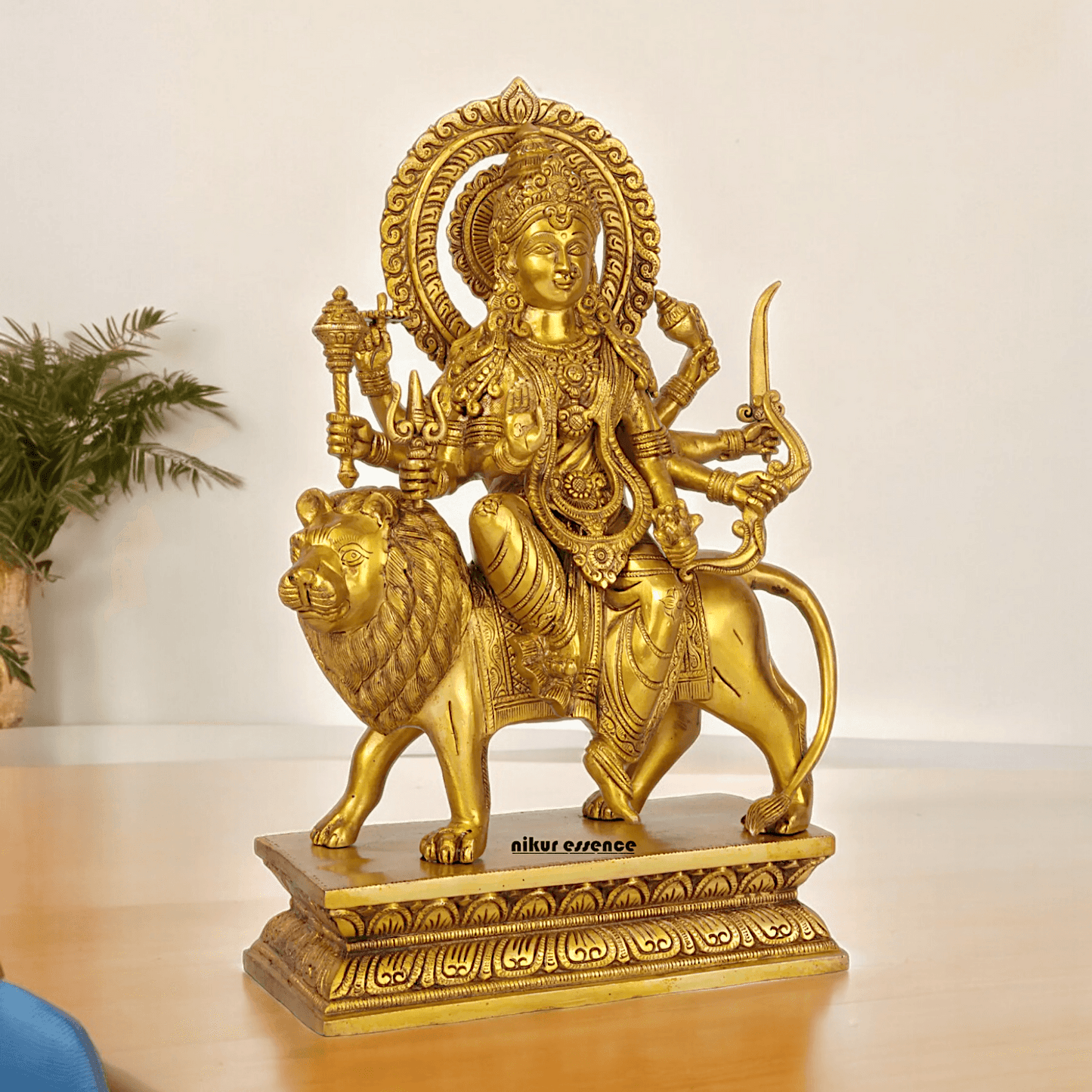 Superfine brass 43 cm Eight-Handed Goddess Durga Idol Seated on Lion - Exquisite Handcrafted