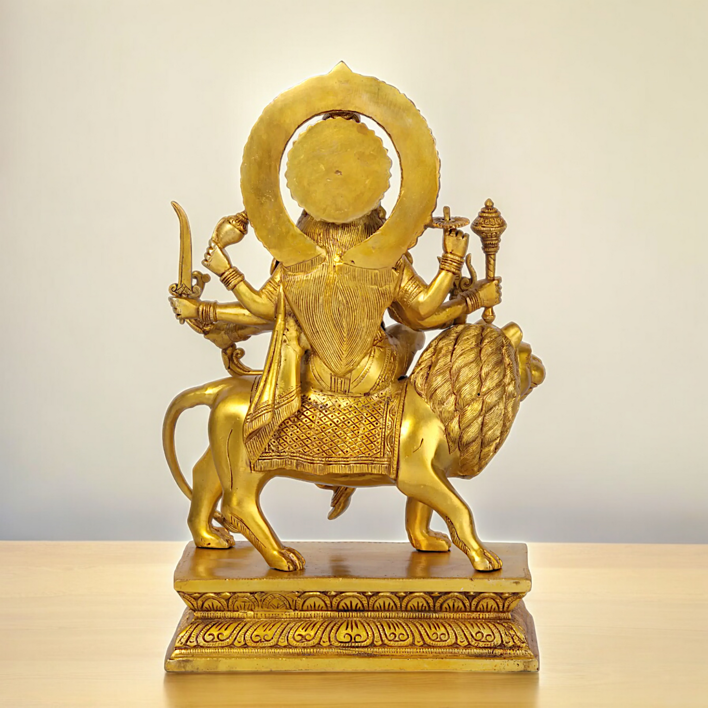 Superfine brass 43 cm Eight-Handed Goddess Durga Idol Seated on Lion - Exquisite Handcrafted