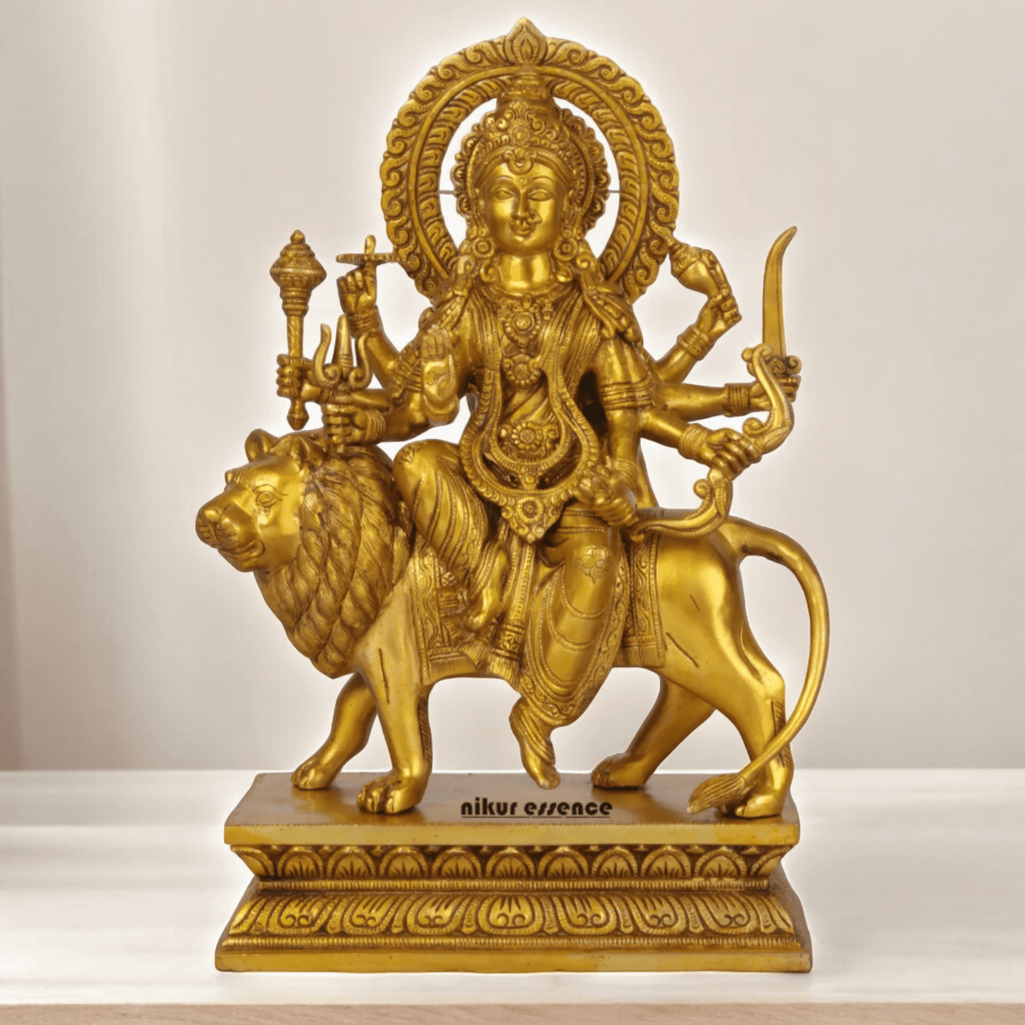 Superfine brass 43 cm Eight-Handed Goddess Durga Idol Seated on Lion - Exquisite Handcrafted