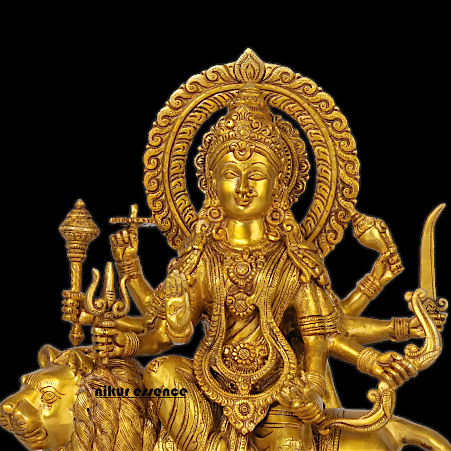 Superfine brass 43 cm Eight-Handed Goddess Durga Idol Seated on Lion - Exquisite Handcrafted