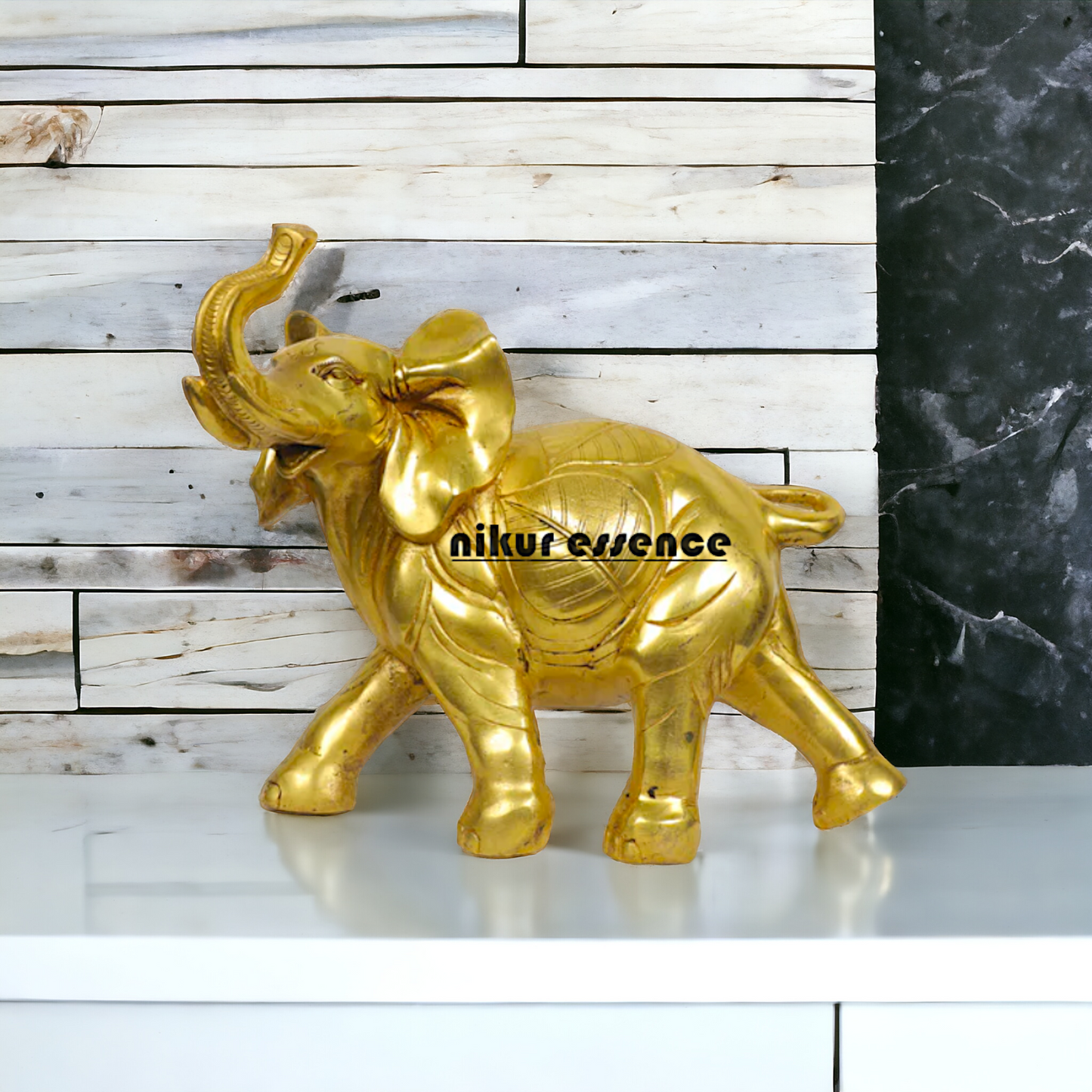 Brass Elephant Figurine 10-Inch