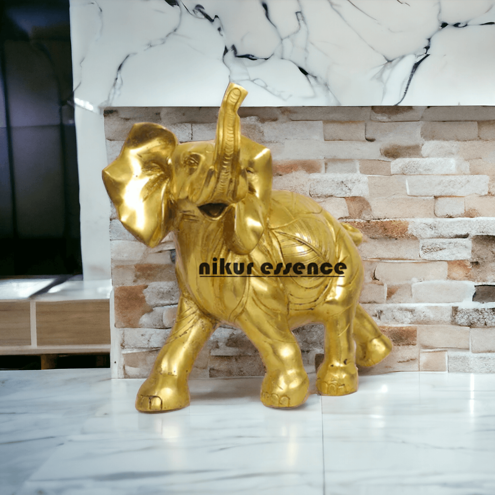 Brass Elephant Figurine 10-Inch