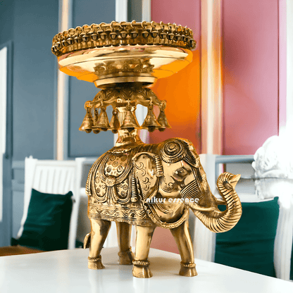 online buy Brass Elephant Urli with Bells - Exquisite Home Decor Piece, 21 Inches Long, for Traditional and Contemporary Settings