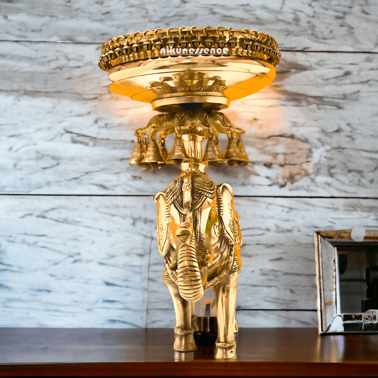 online buy Brass Elephant Urli with Bells - Exquisite Home Decor Piece, 21 Inches Long, for Traditional and Contemporary Settings