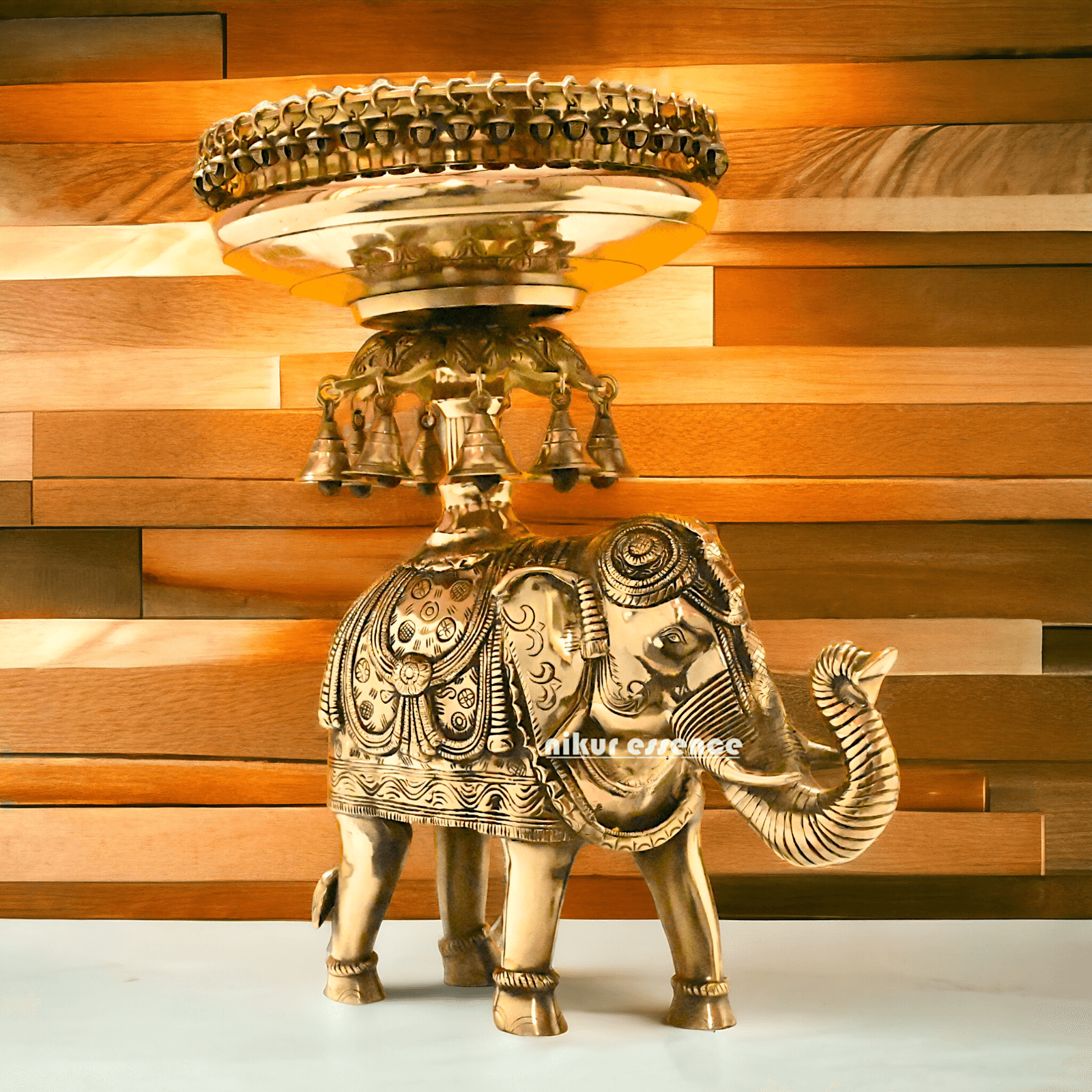 online buy Brass Elephant Urli with Bells - Exquisite Home Decor Piece, 21 Inches Long, for Traditional and Contemporary Settings