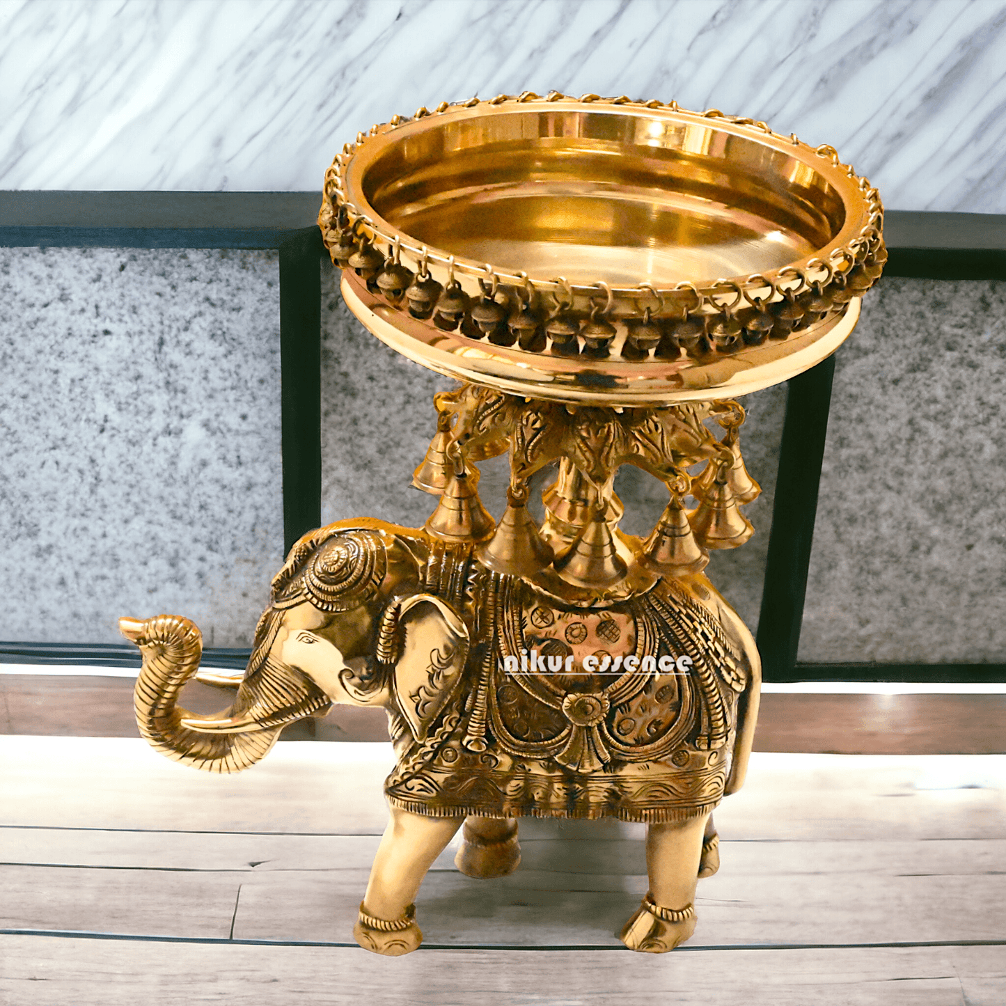 online buy Brass Elephant Urli with Bells - Exquisite Home Decor Piece, 21 Inches Long, for Traditional and Contemporary Settings