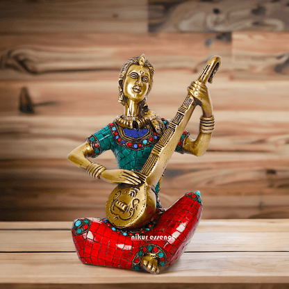 Brass Four Lady Musicians Statues - Set of Four Exquisite Handcrafted Figures with Intricate Inlay Work and Detailed Artistry