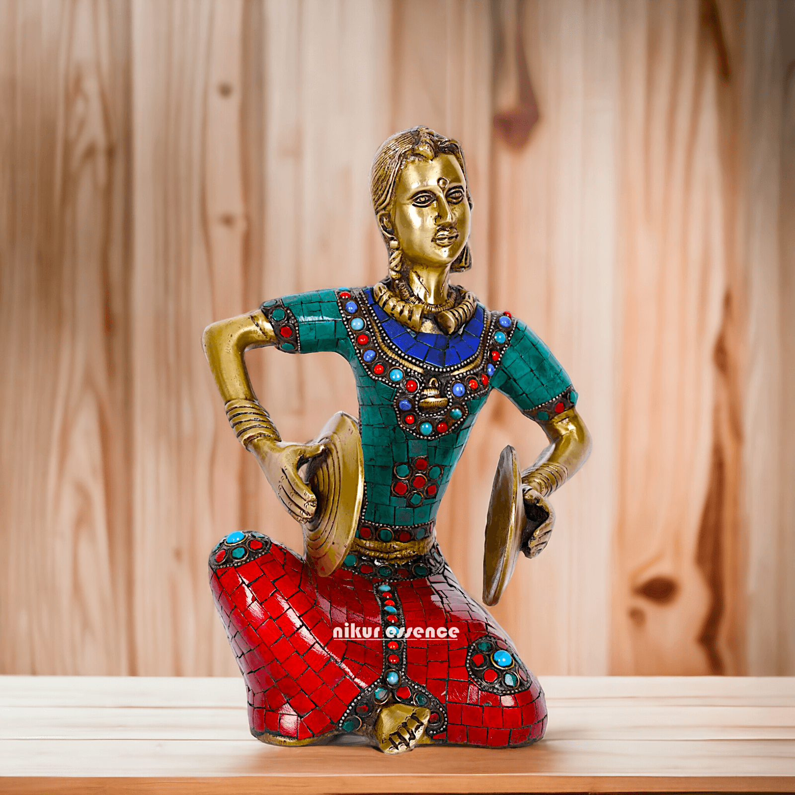 Brass Four Lady Musicians Statues - Set of Four Exquisite Handcrafted Figures with Intricate Inlay Work and Detailed Artistry