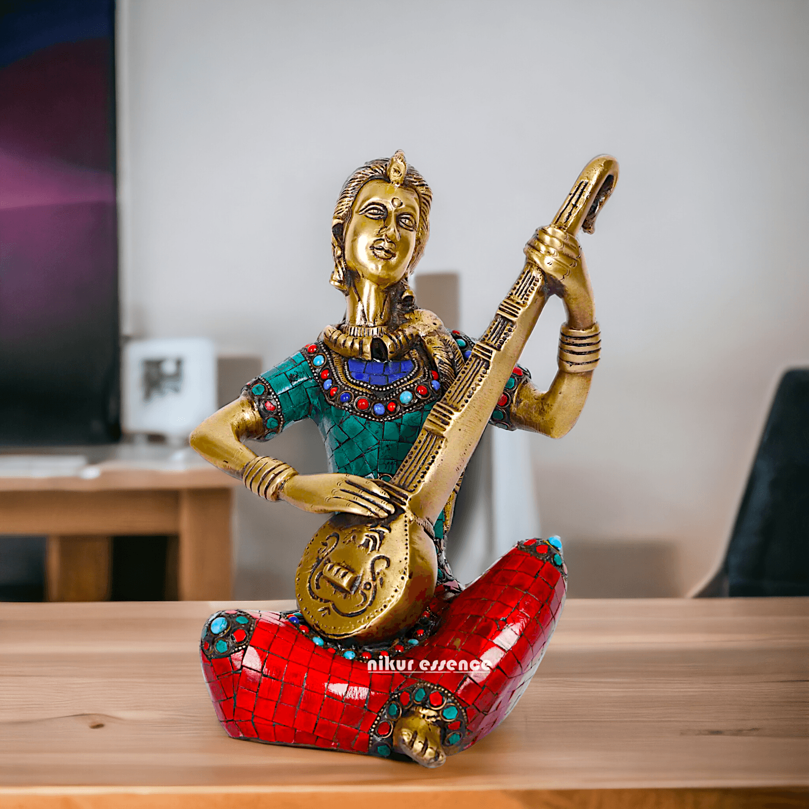 Brass Four Lady Musicians Statues - Set of Four Exquisite Handcrafted Figures with Intricate Inlay Work and Detailed Artistry