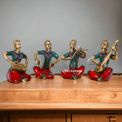 Brass Four Lady Musicians Statues - Set of Four Exquisite Handcrafted Figures with Intricate Inlay Work and Detailed Artistry