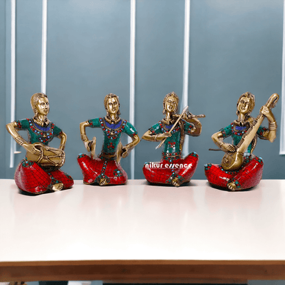 Brass Four Lady Musicians Statues - Set of Four Exquisite Handcrafted Figures with Intricate Inlay Work and Detailed Artistry