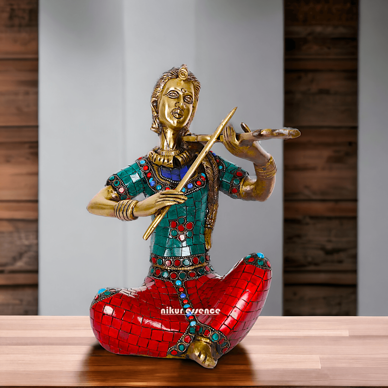 Brass Four Lady Musicians Statues - Set of Four Exquisite Handcrafted Figures with Intricate Inlay Work and Detailed Artistry