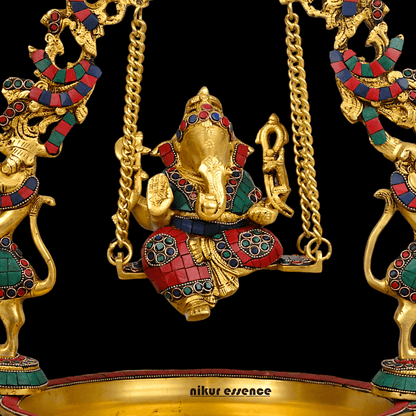 Brass Ganesh Jhula Urli with stone work -nikuressence