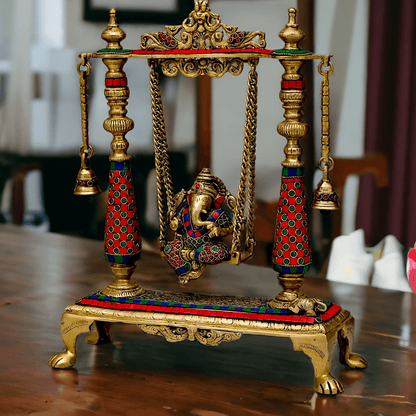 Large Brass Ganesh swing on jhula Nikur Essence - 40.5 cm Height Idols Nikuressence